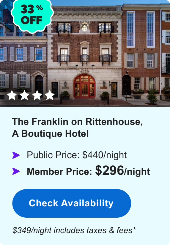 The Franklin on Rittenhouse, A Boutique Hotel | **** | 33% OFF | Public Price: $440/night | Member Price: $296/night | $349/night includes taxes & fees* | Check Availability&nbsp;>