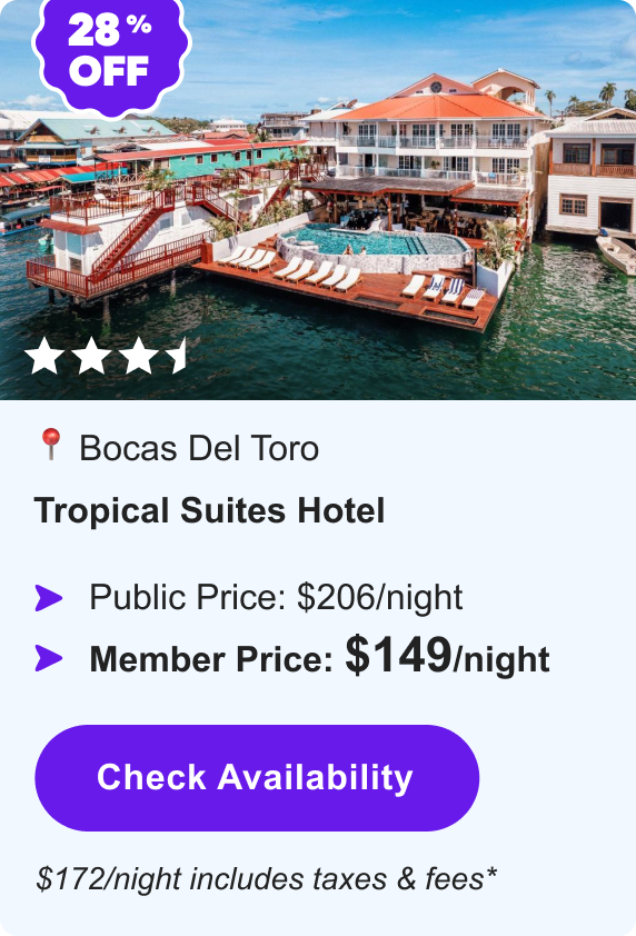 Tropical Suites Hotel | Bocas del Toro | ***1/2 | 28% OFF | Public Price: $206/night | Member Price: $149/night | $172/night includes taxes & fees* | Check&nbsp;Availability&nbsp;>