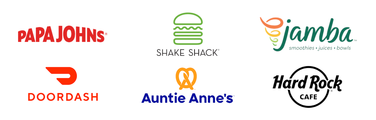 Papa Johns | Shake Shack | Jamba | Doordash | Auntie Anne's | Hard&nbsp;Rock&nbsp;Cafe